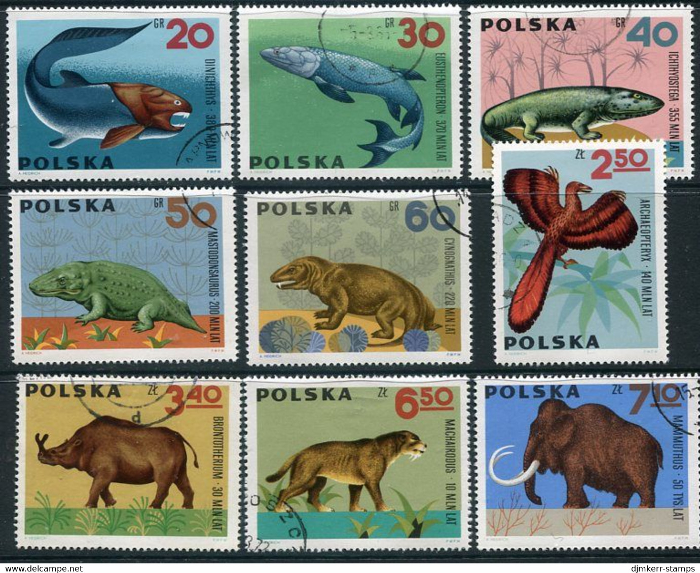 POLAND 1966 Prehistoric Creatures Used.  Michel 1655-63 - Oblitérés