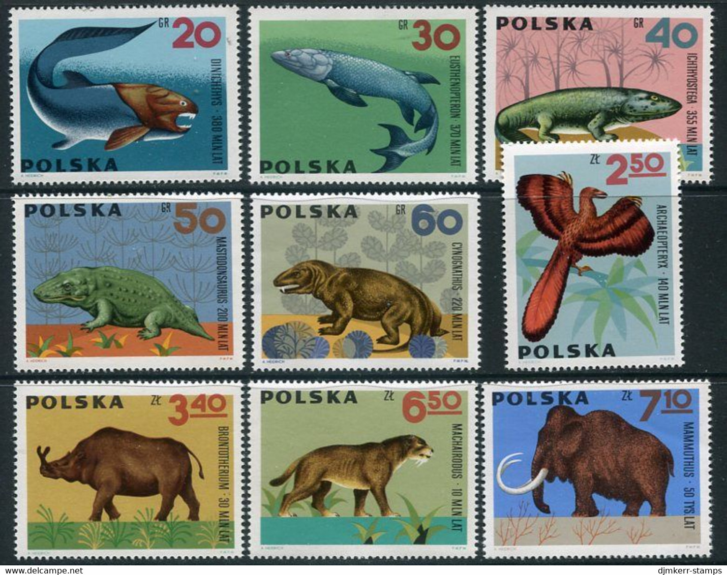 POLAND 1966 Prehistoric Creatures MNH / **.  Michel 1655-63 - Ungebraucht