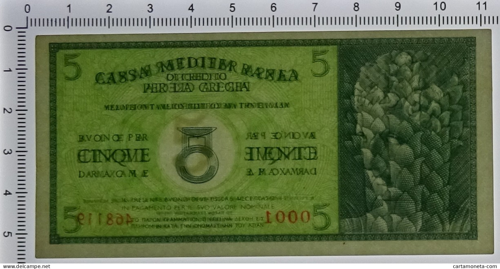 5 DRACME CASSA MEDITERRANEA DI CREDITO PER LA GRECIA 1941 QFDS - Andere & Zonder Classificatie