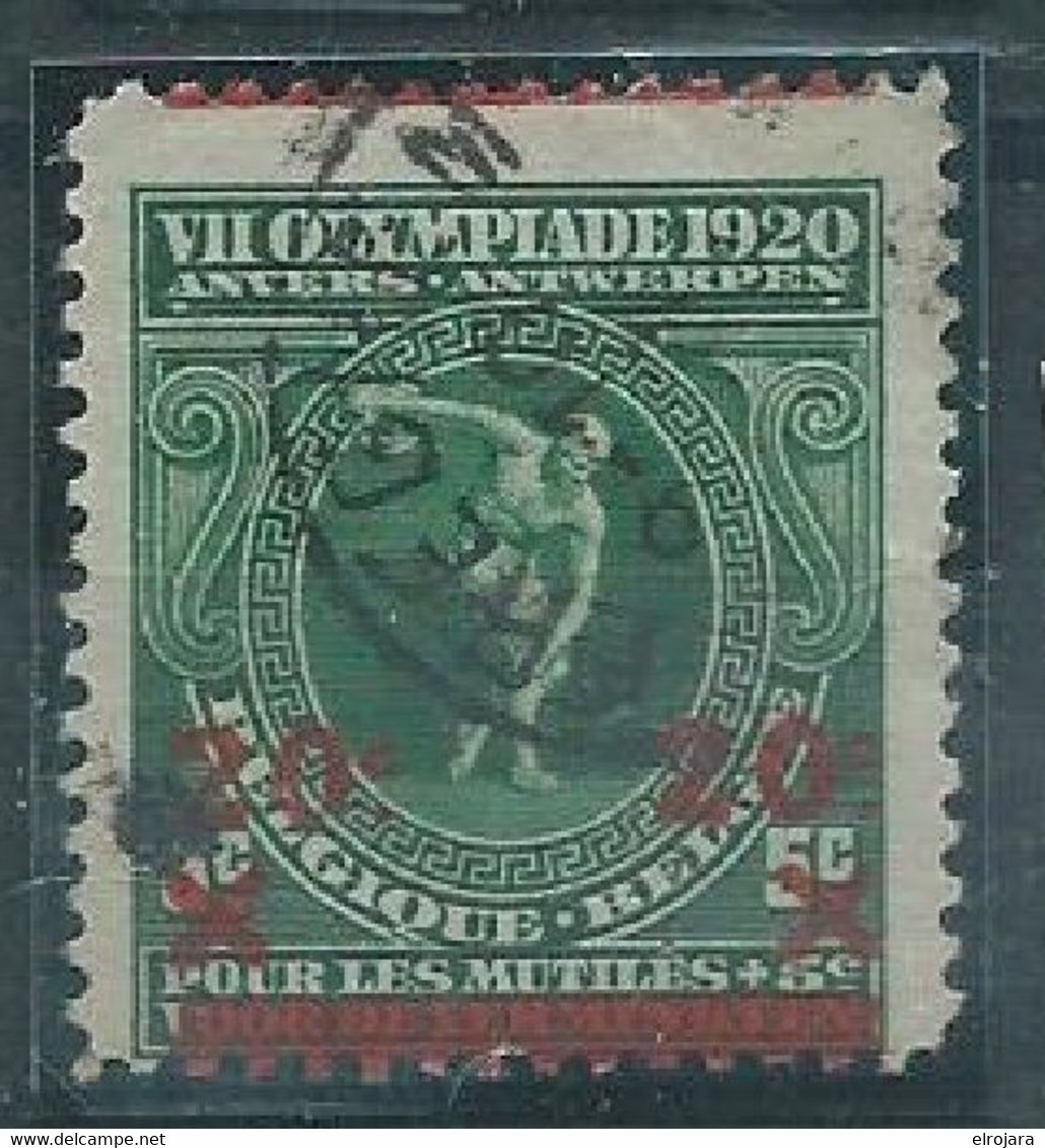 BELGIUM Olympic Overprinted Stamp 5c Used With Displaced Overprint Red At The Top - Sommer 1920: Antwerpen