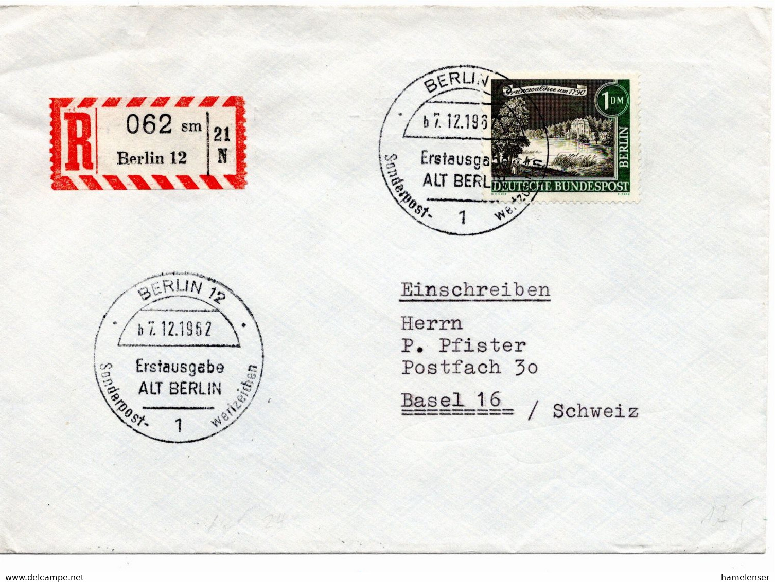 53282 - Berlin - 1962 - 1DM Alt-Berlin EF A. R-FDC Von BERLIN In Die Schweiz - Briefe U. Dokumente