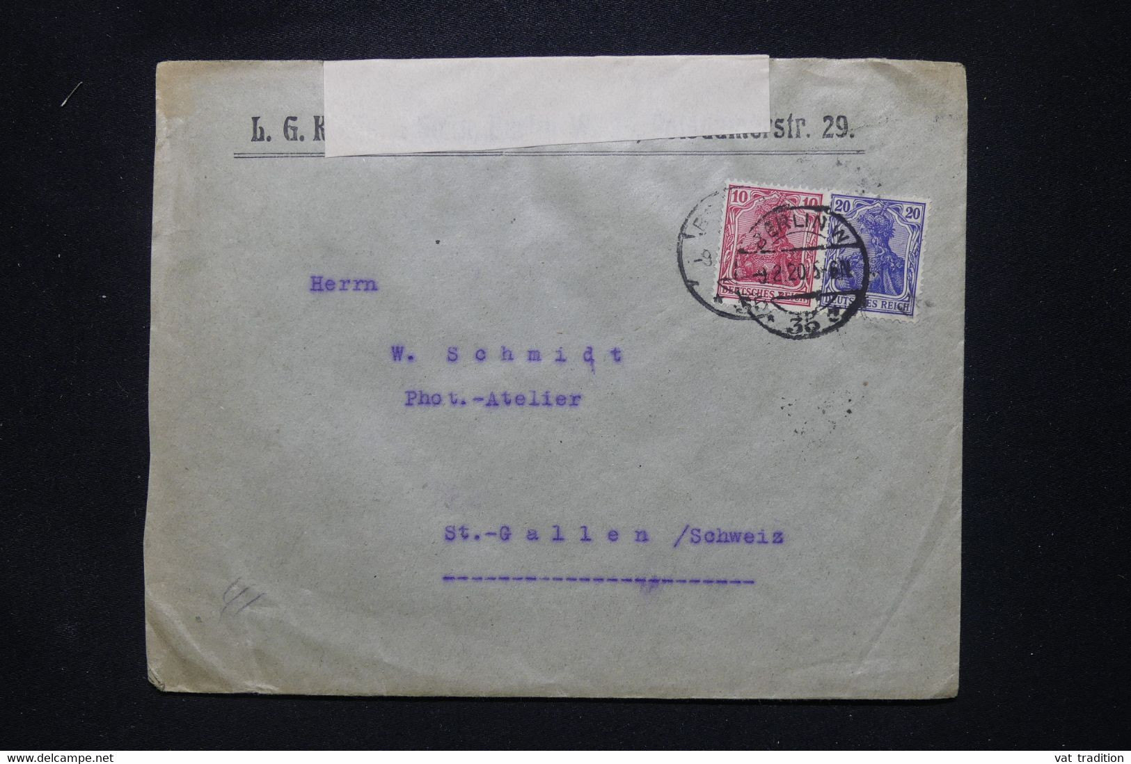 ALLEMAGNE - Enveloppe Commerciale De Berlin Pour La Suisse En 1920 Avec Contrôle Postal - L 107825 - Cartas & Documentos
