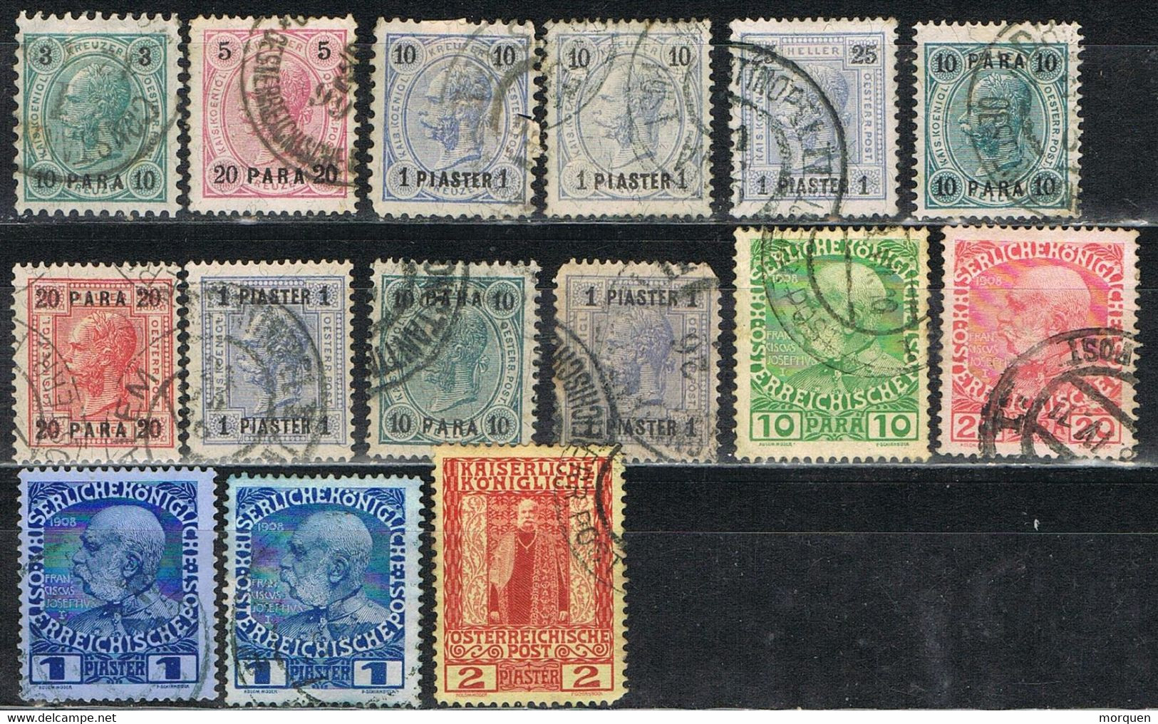 Lote 15 Sellos, Levante Austriaco 1888-1908, Varias Emisiones.  º - Eastern Austria