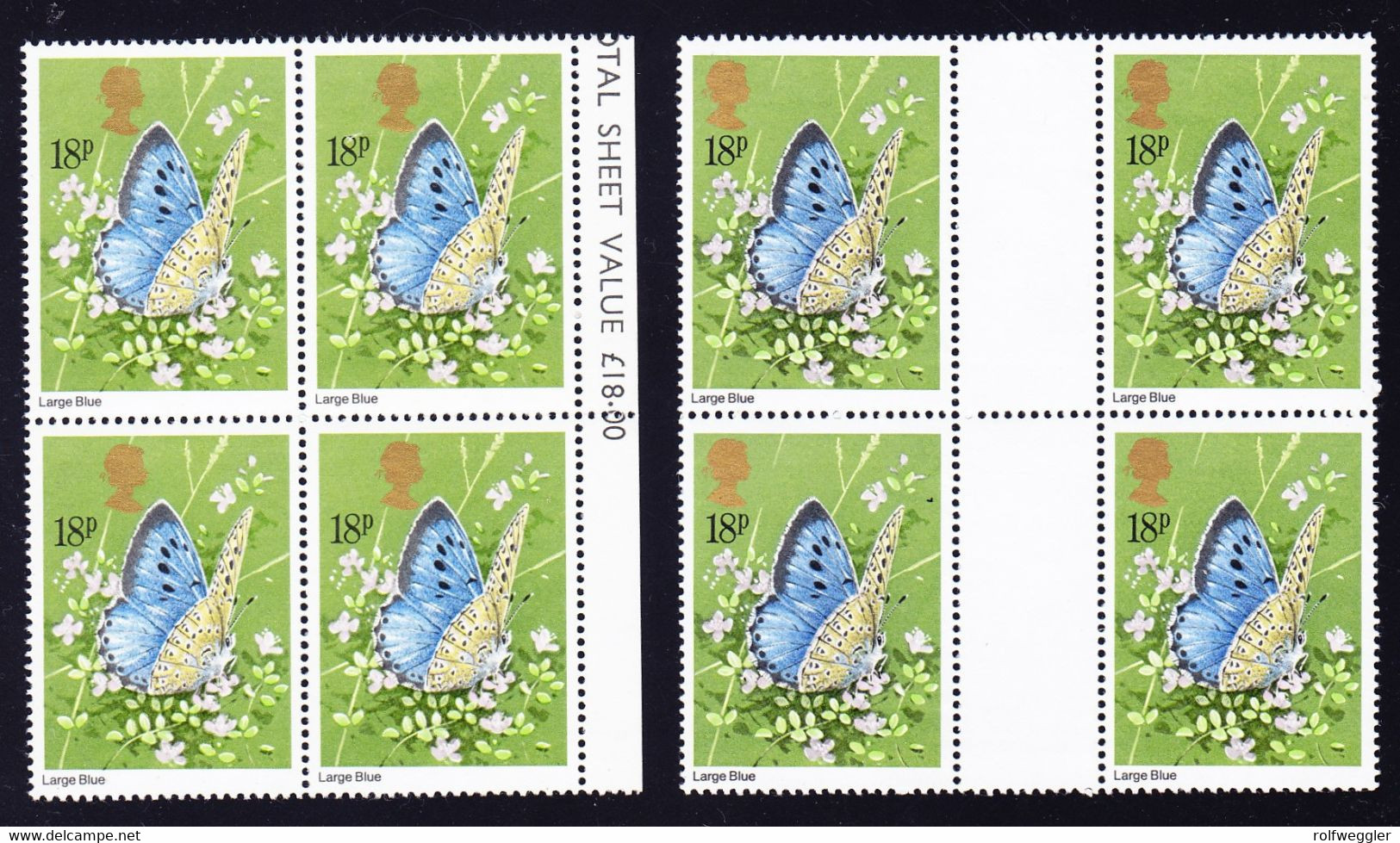 1981 Schmetterling (Macullinea Arion) 18p, Postfrischer 4er Block, Verschobener Golddruck Mit Normal 4er Block. - Abarten & Kuriositäten