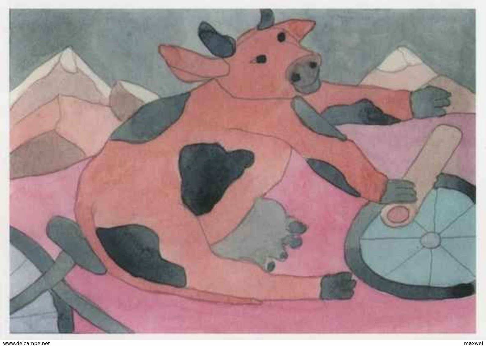 Cpm 1668 ERGON Pause-toujours - Vache - Vélo - Paysage De Montagne - Bête - Animal - Illustrateurs - Illustrateur - Ergon