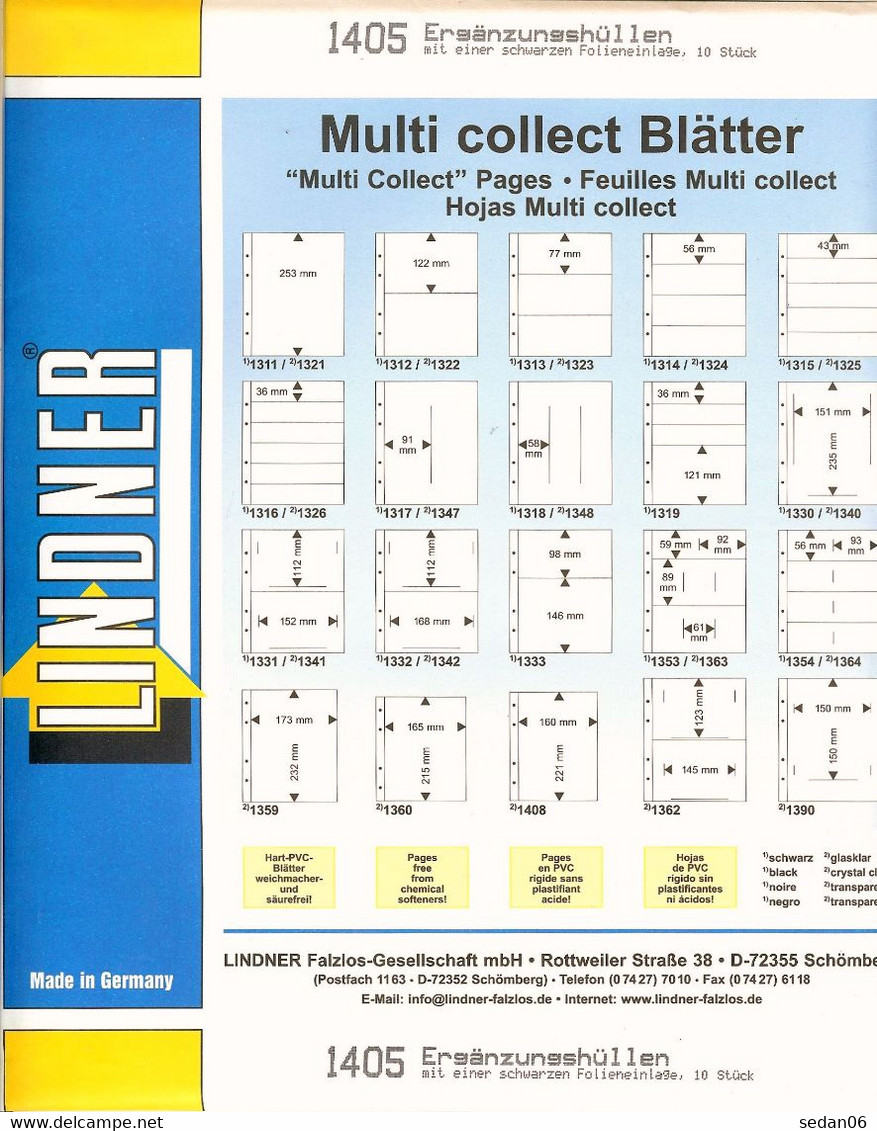 Lindner - Feuilles MULTI-COLLECT à 1 Poche REF. 1405 (paquet De 10) - De Bandas