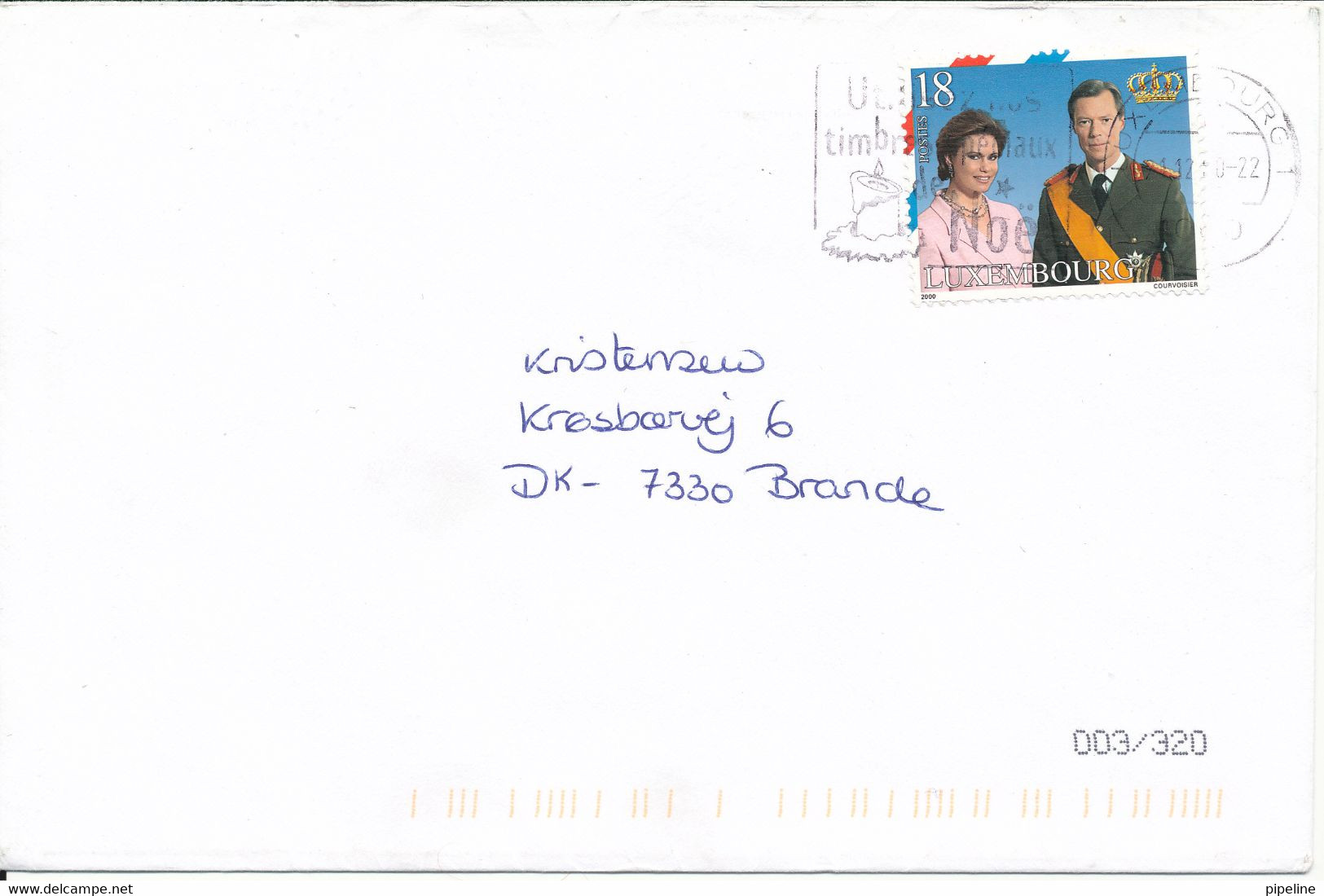 Luxembourg Cover Sent To Denmark 21-12-2000 Single Franked - Cartas & Documentos