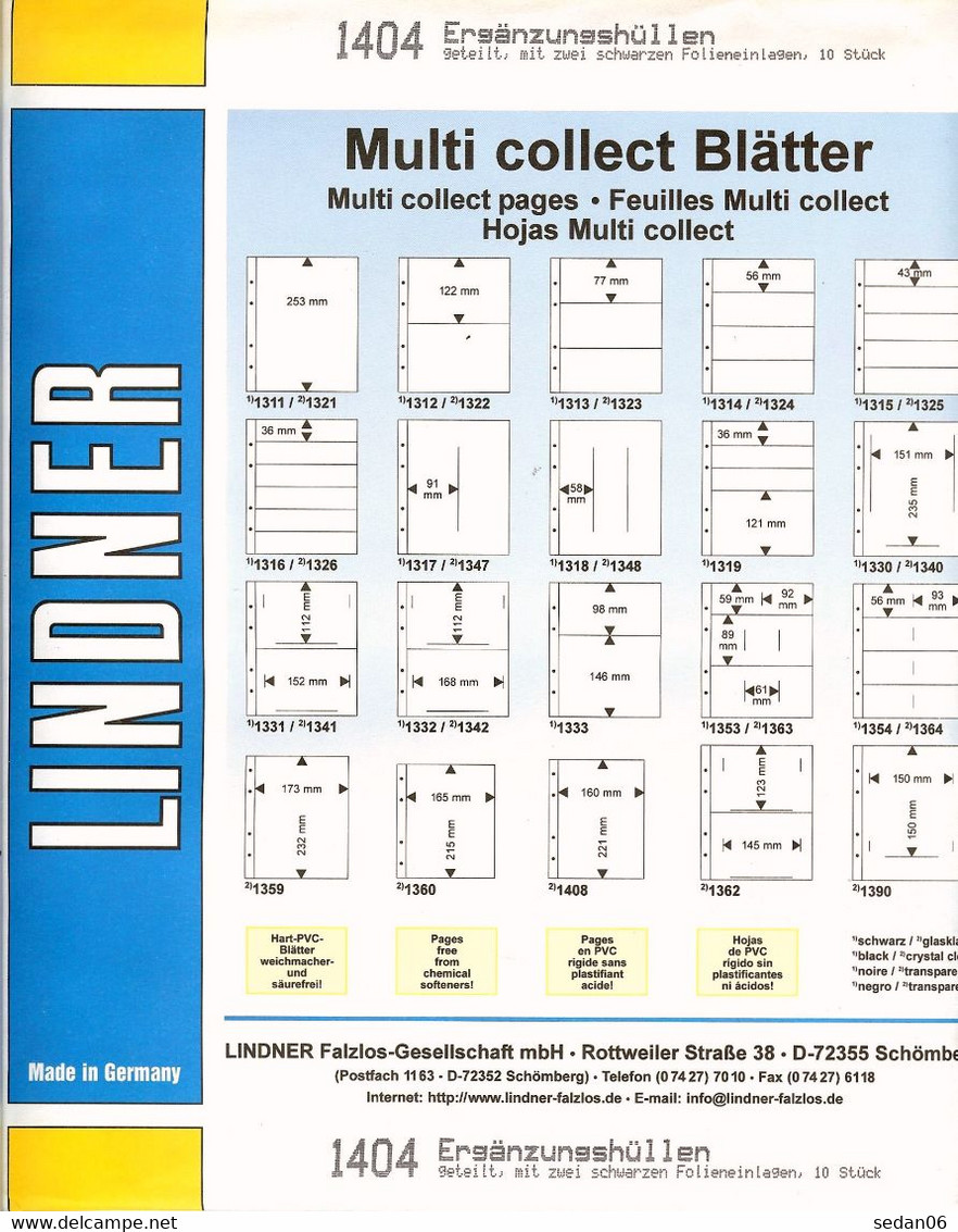 Lindner - Feuilles MULTI-COLLECT à 2 Poches REF. 1404 (paquet De 10) - De Bandas