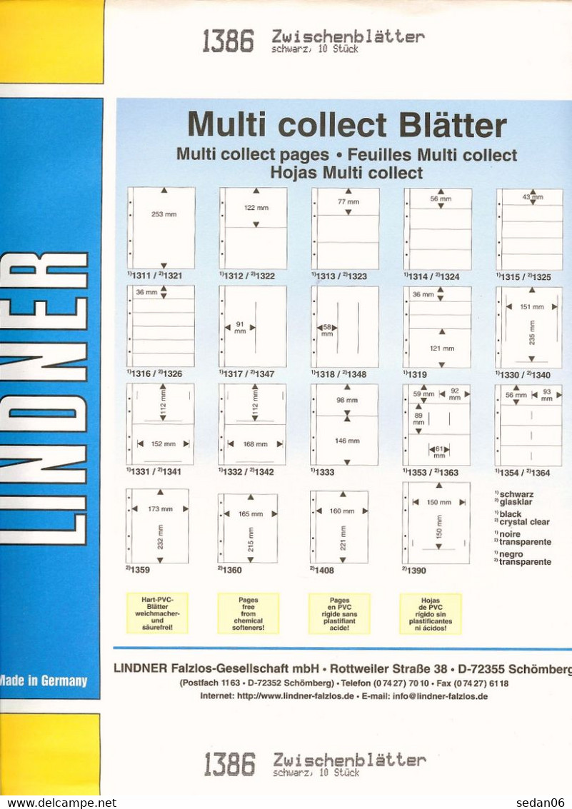 Lindner - Intercalaires MULTI-COLLECT Noirs REF. 1386 (paquet De 10) - Für Klemmbinder