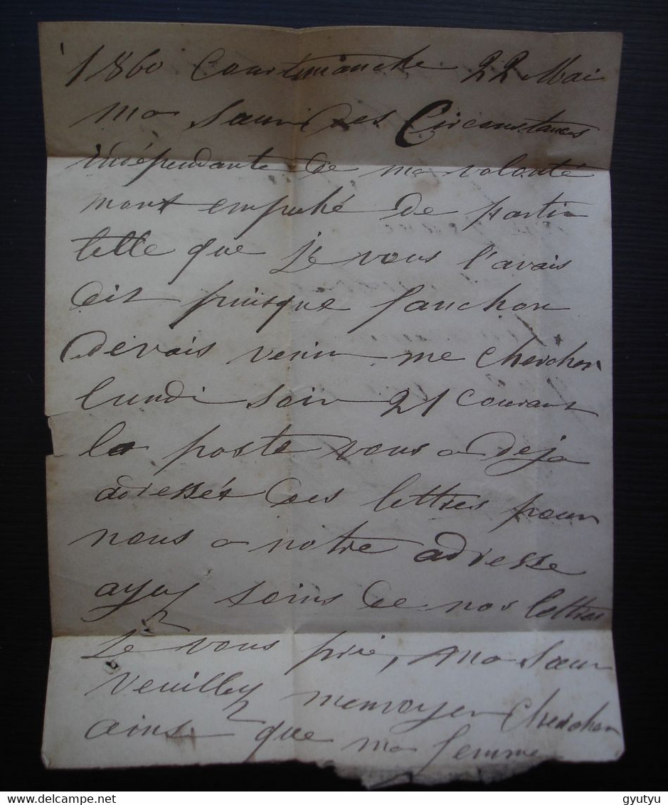 Montdidier Somme 1860 Pc 2076 Sur N°14 Lettre Pour Fanchon Meunier à Wavans, Près Auxi Le Château Pas De Calais - 1849-1876: Classic Period