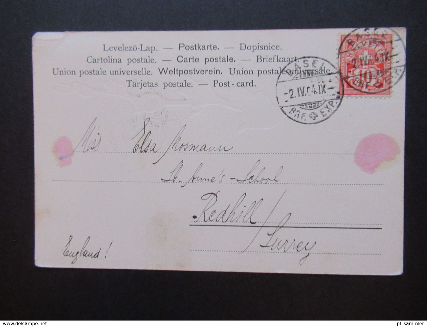 2.4.1904 AK Reliefkarte Weidekätzchen / Katzen Auf Einem Zweig Stempel Basel Nach Redhill Surrey England - Brieven En Documenten