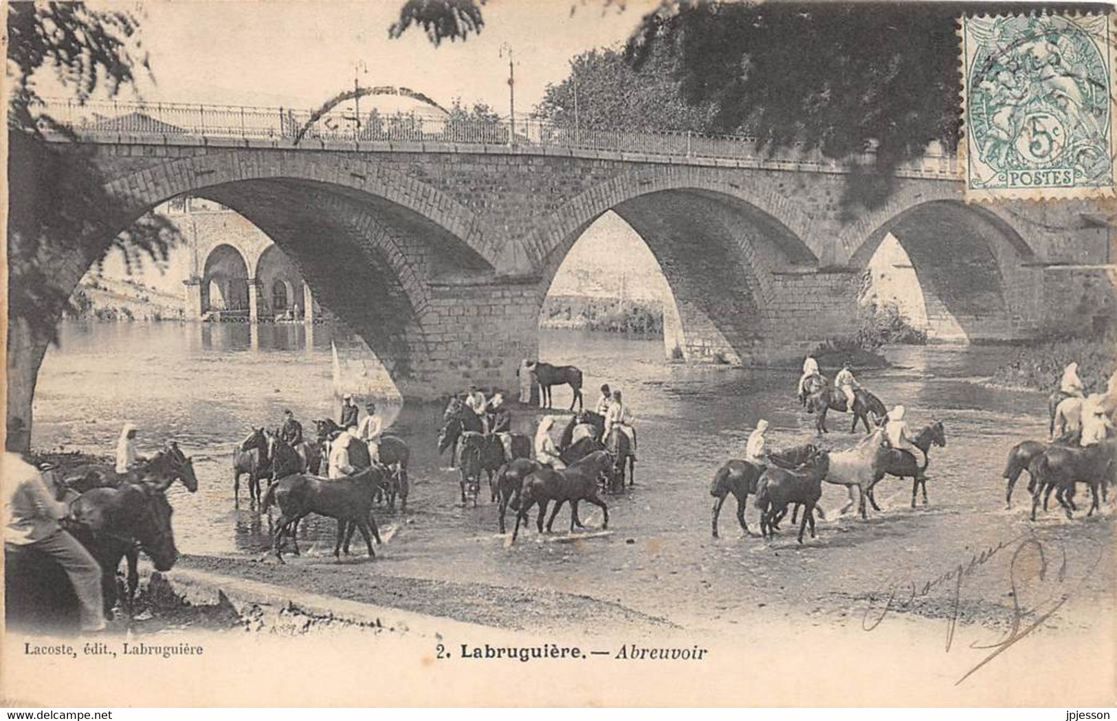 TARN  81   LABRUGUIERE   PONT SUR LE THORE ET ABREUVOIR - CHEVAUX - MILITARIA - Labruguière