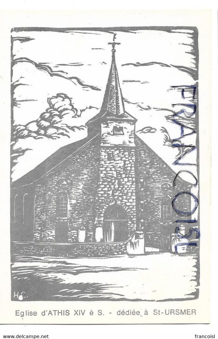 Dessin De L'église St-Ursmer à Athis (B-7387). Signé H.C. - Dour