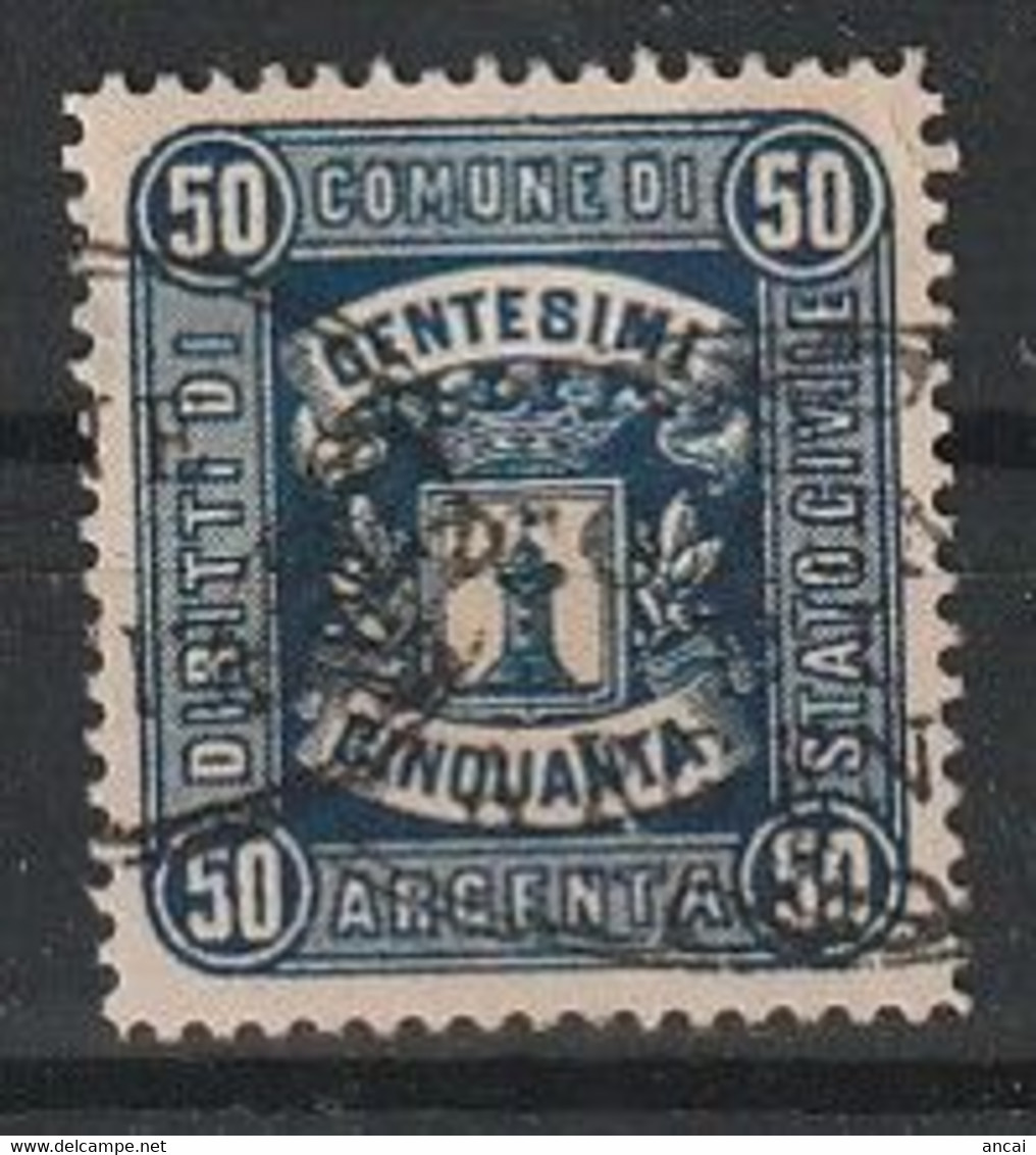 Argenta. 1885 - 90. Marca Municipale (marca Comunale) Diritti Di Stato Civile C. 50 Bleu Scuro. RARA. - Non Classés