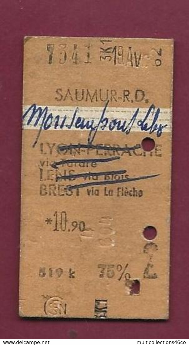 081021 - TICKET TRANSPORT METRO CHEMIN DE FER TRAMWAY - FRANCE GARE DE SAUMUR MONSEMPRON LIBOS 1962 7341 - Europe