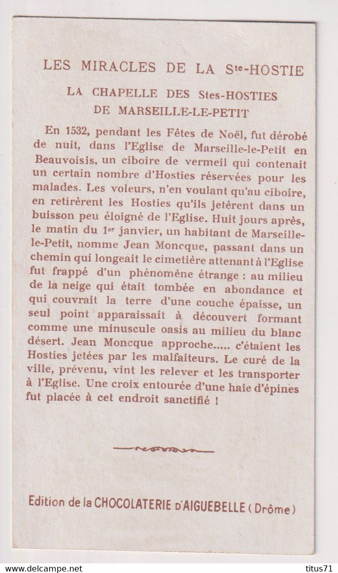 Chromo Chocolat Aiguebelle - Le Miracle De Marseille Le Petit - Les Hosties Retrouvées - Aiguebelle