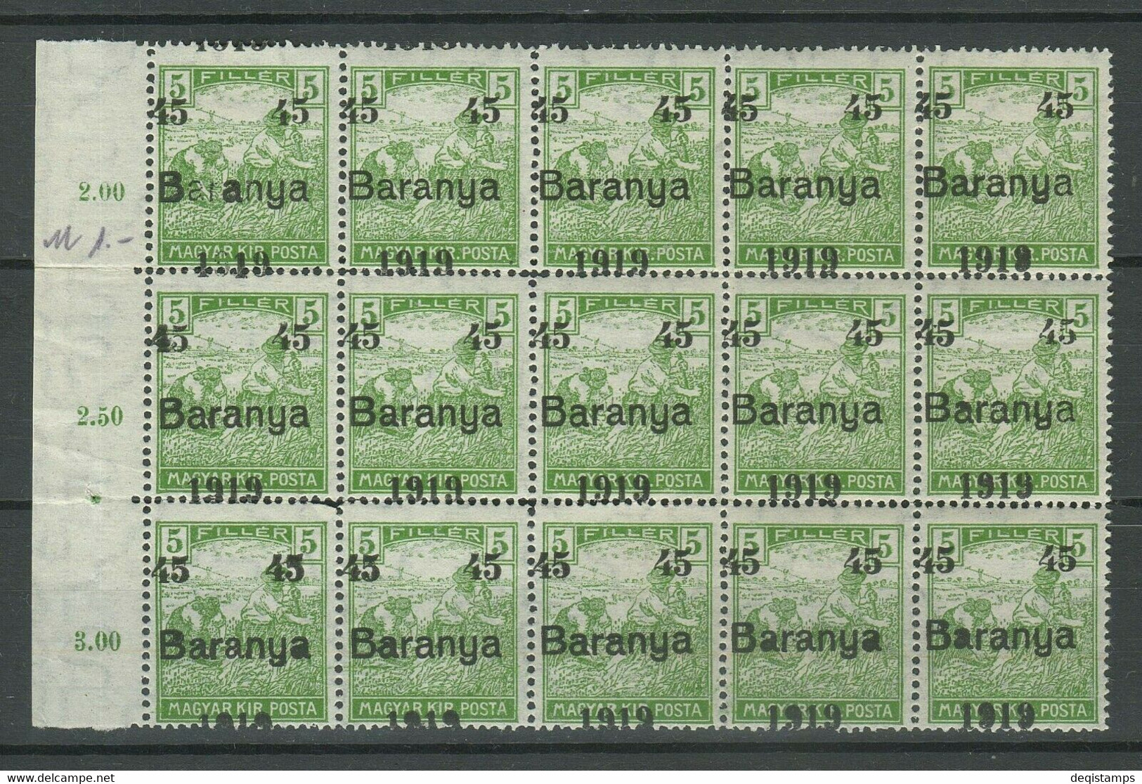 Hungary Baranya 1919 ☀ 45f/5f Block With Error ☀ MH/MNH - Baranya