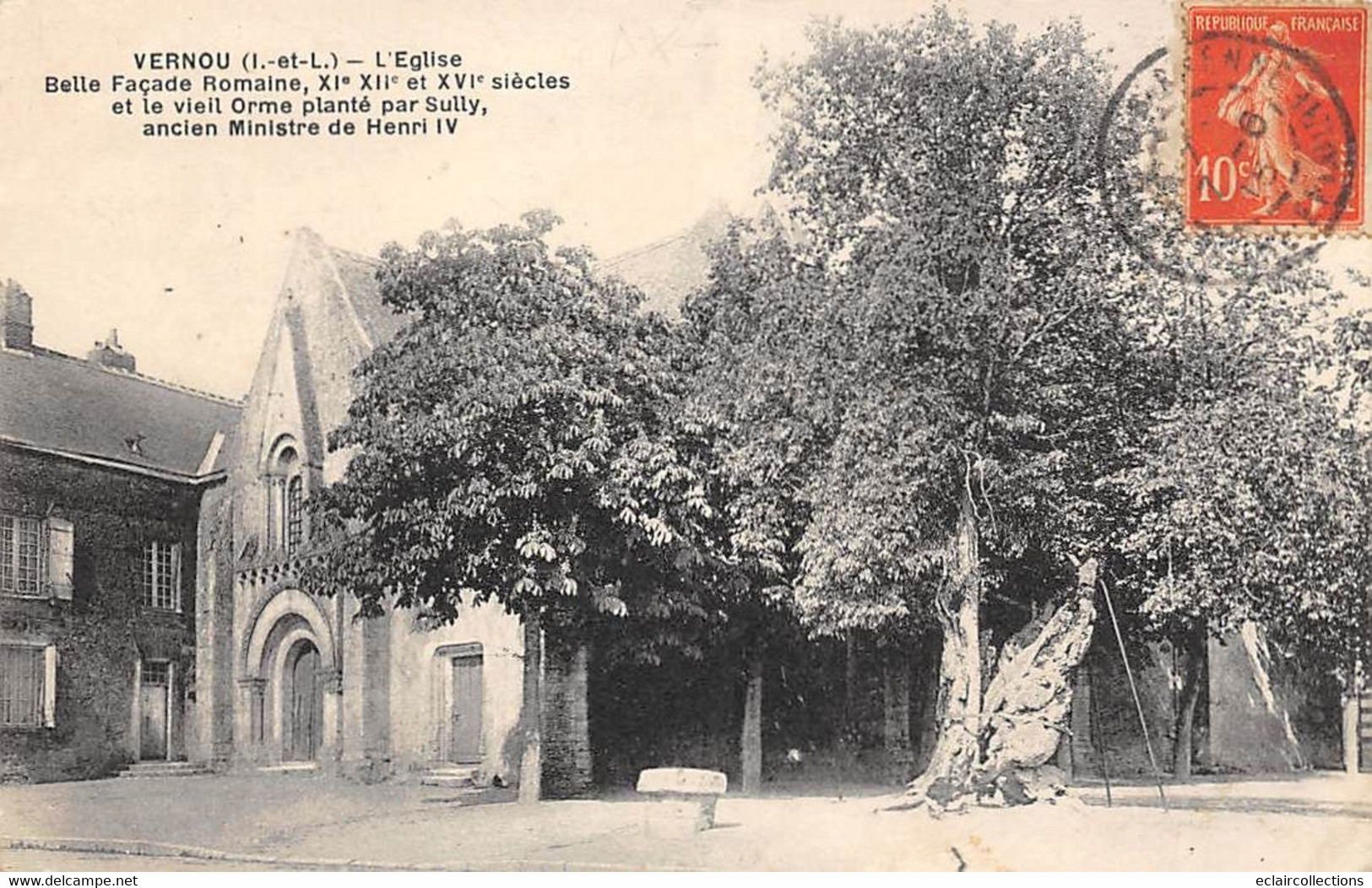 Vernou Sur Brenne         37            L'église Et Le Vieil Orme Planté Par Sully     (voir Scan) - Sonstige & Ohne Zuordnung