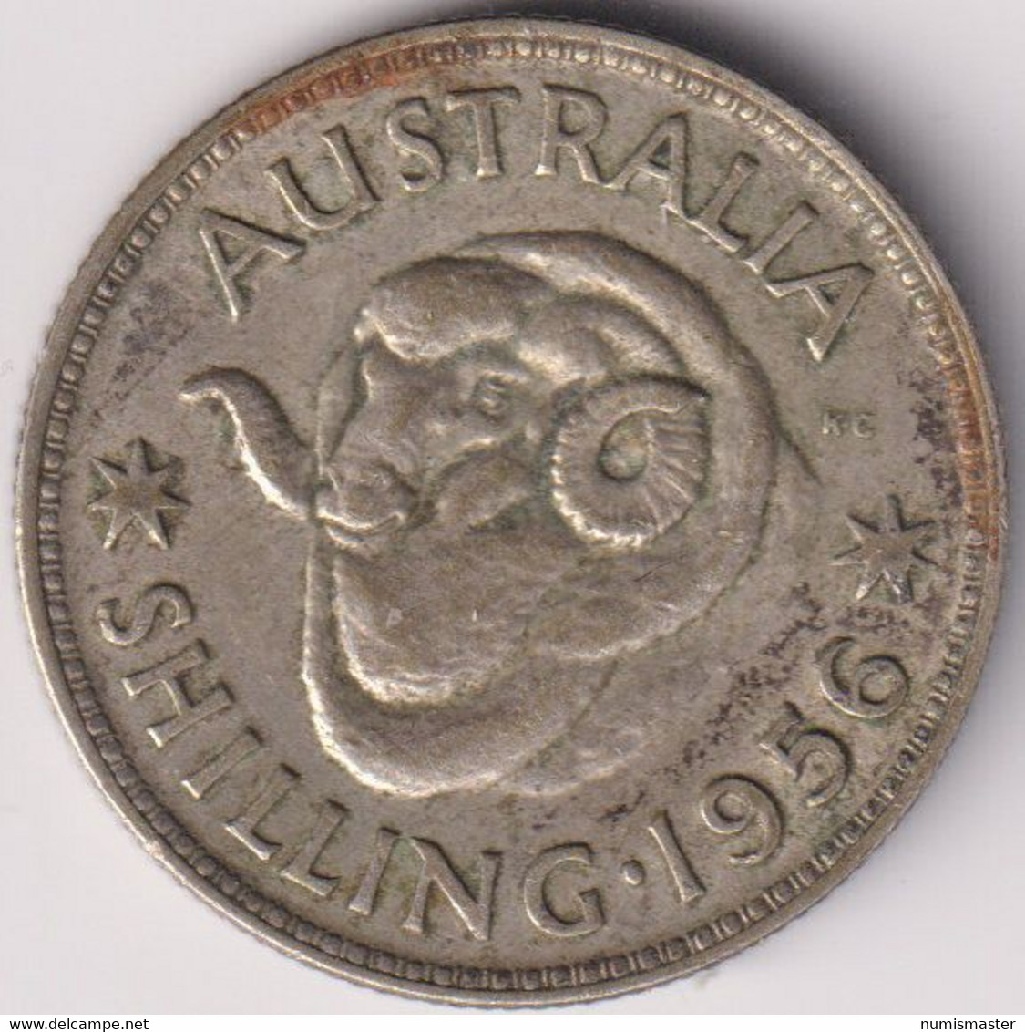 AUSTRALIA , SHILLING 1956 , UNCLEANED SILVER COIN - Shilling