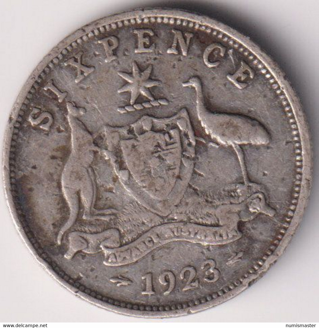 AUSTRALIA , SIXEPENCE 1923 , UNCLEANED SILVER COIN - Sixpence