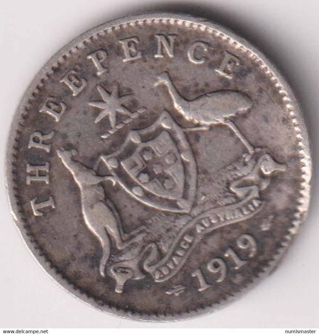 AUSTRALIA , THREEPENCE 1919 , UNCLEANED SILVER COIN - Threepence