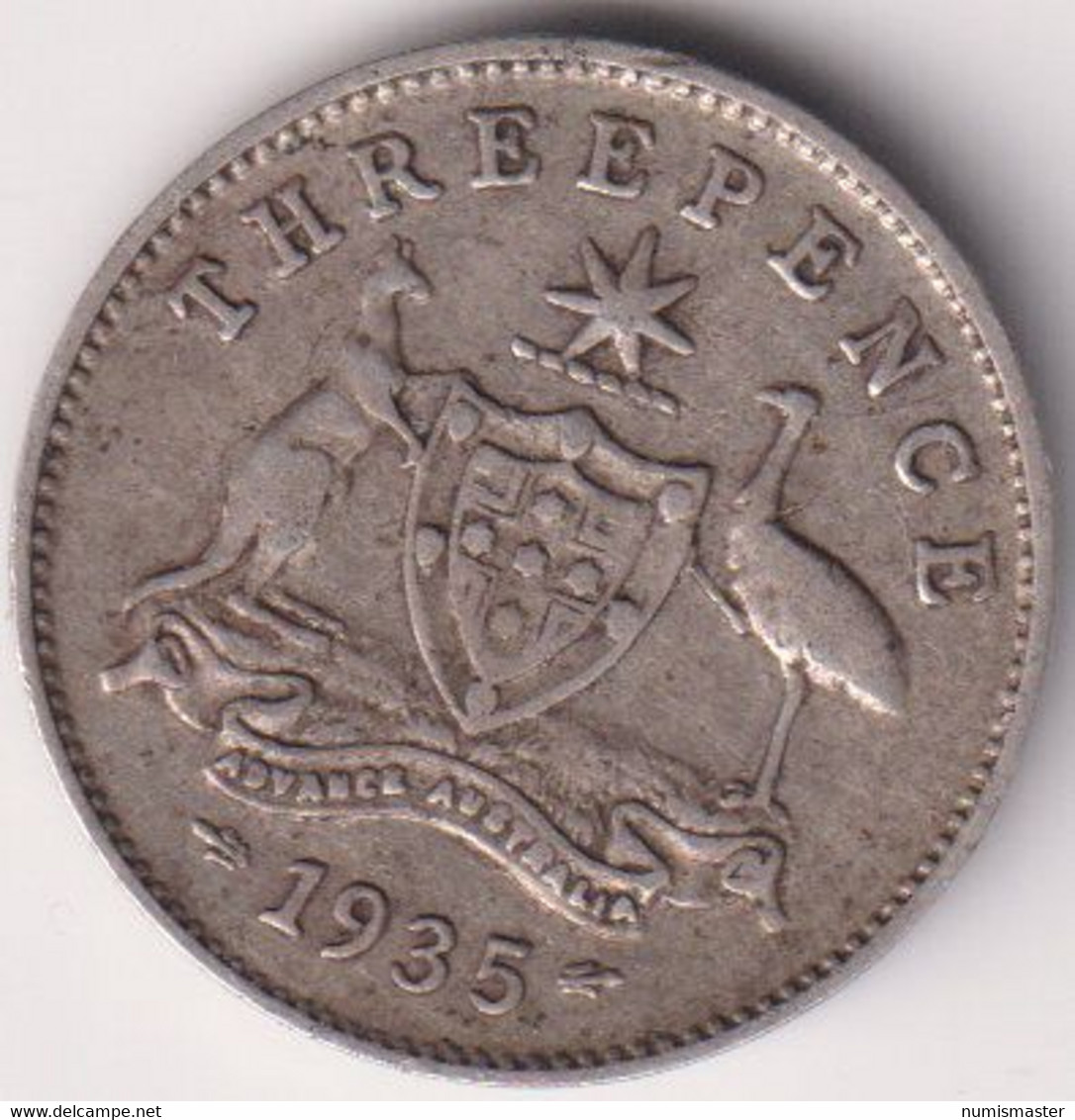 AUSTRALIA , THREEPENCE 1935 , UNCLEANED SILVER COIN - Threepence