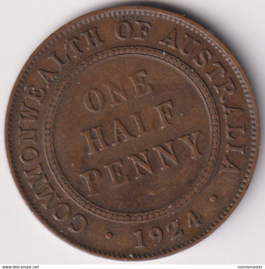 AUSTRALIA ,1/2 PENNY 1924 , UNCLEANED BRONZE COIN - ½ Penny