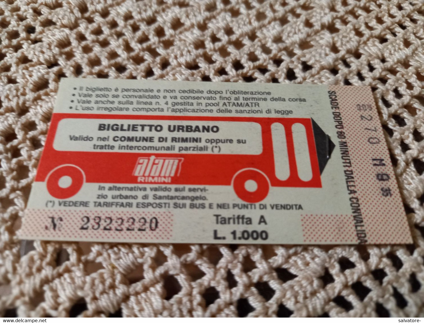 BIGLIETTO AUTOBUS ATAN RIMINI LIRE 1000 - Europa