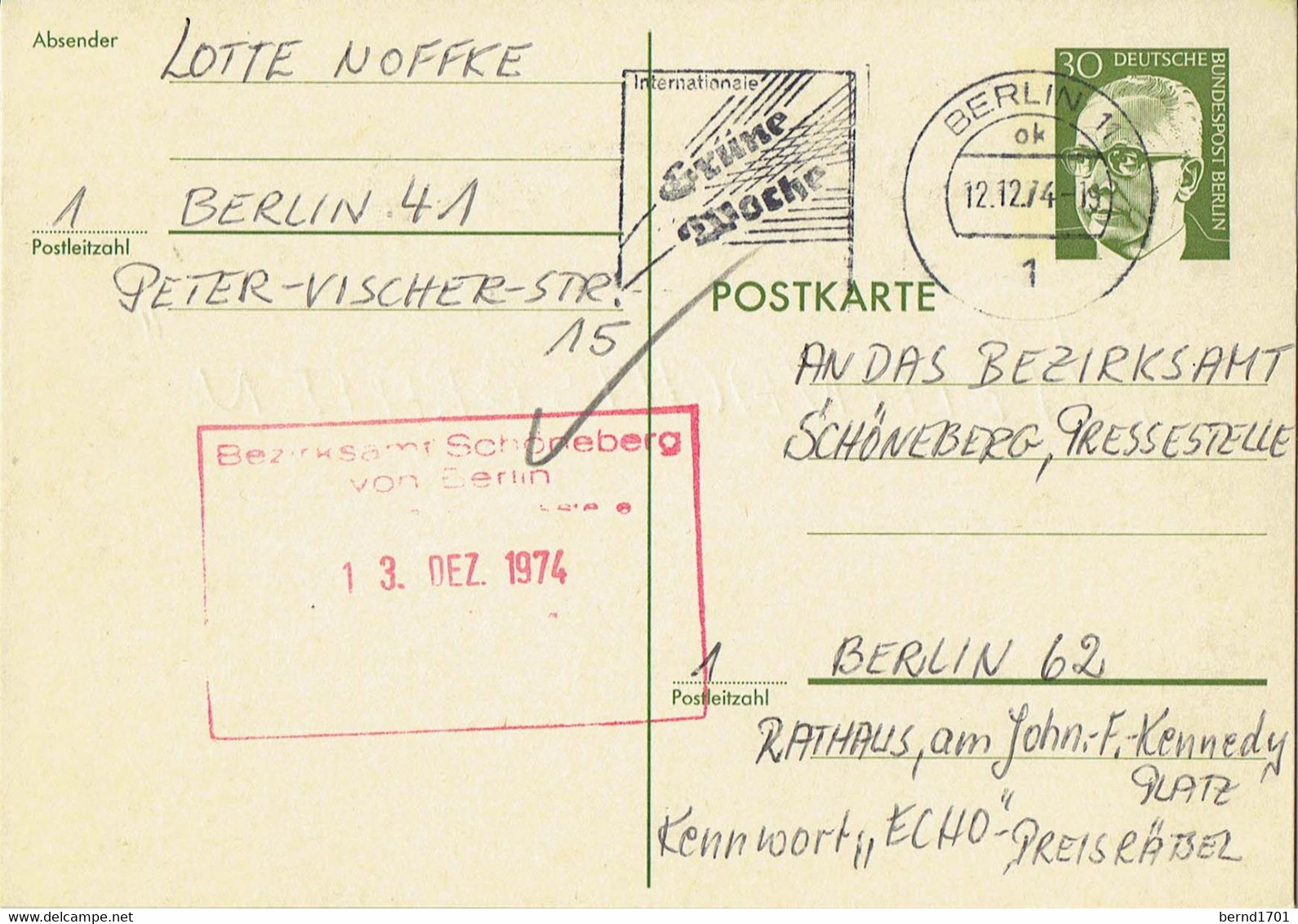 Germany / Berlin - Ganzsache Postkarte Echt Gelaufen / Postcard Used (g1039) - Postkarten - Gebraucht