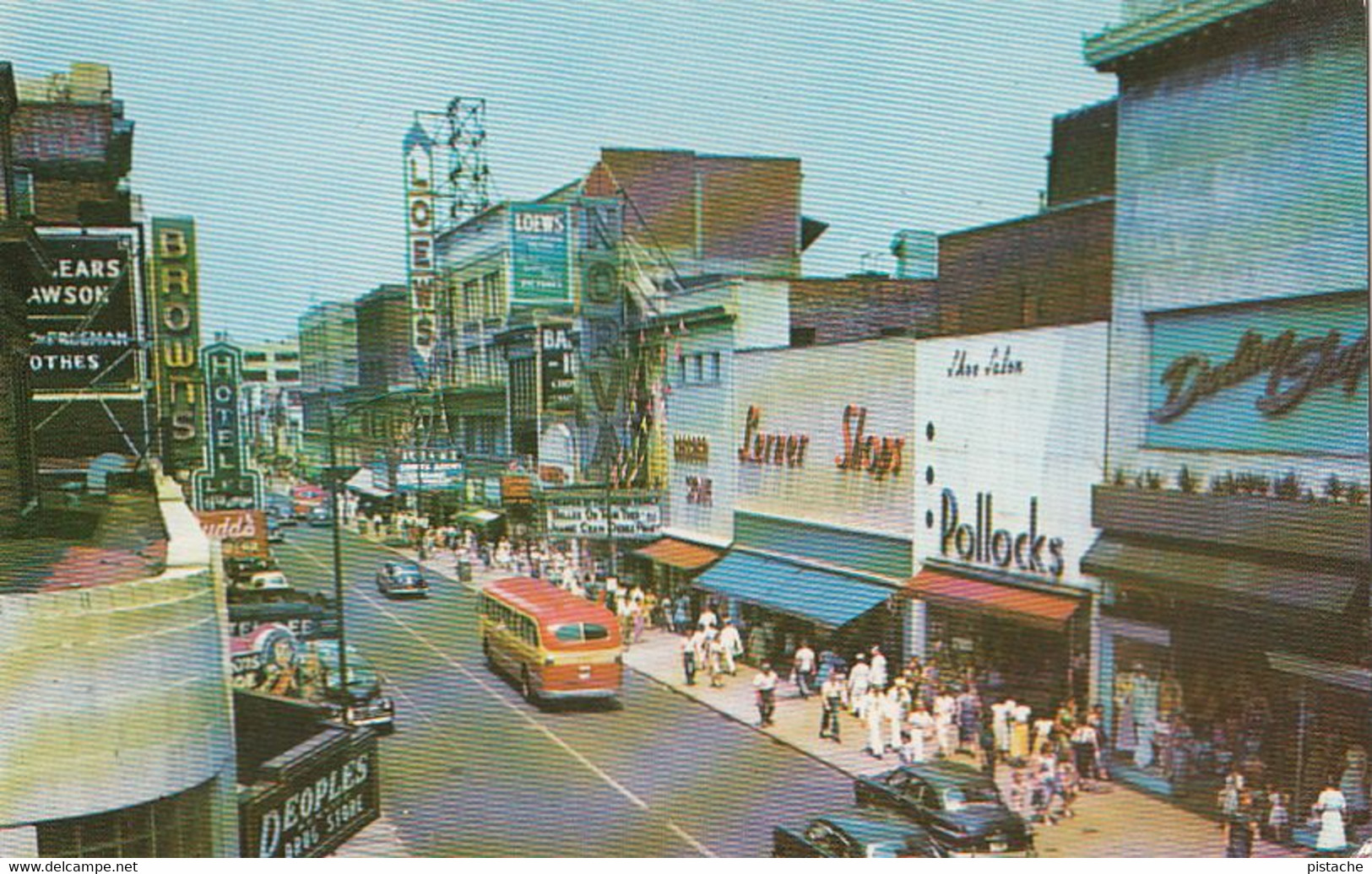 713 – 1950s - Norfolk Virginia VA – Granby Street – Stores Cars Bus Loews Animation – Good Condition - 2 Scans - Norfolk