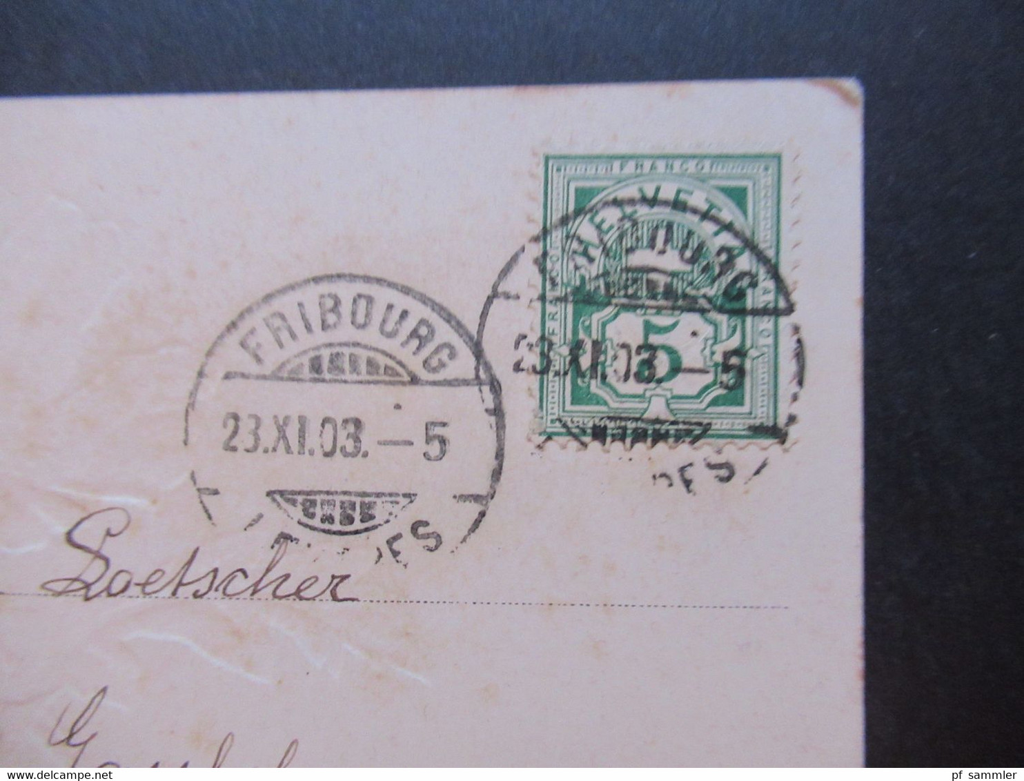 Relief Künstler AK Stempel 1903 Schweiz Stempel Fribourg Und Ank. Stempel Littau. Die Besten Wünsche Zum Namensfeste - Lettres & Documents