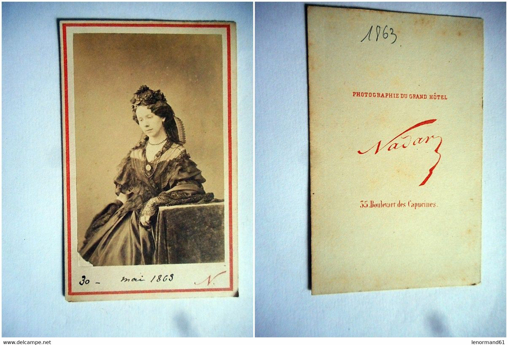 PHOTO CDV Datée 1863 FEMME  CHIC ROBE MODE NOBLESSE Cabinet NADAR  A PARIS - Old (before 1900)