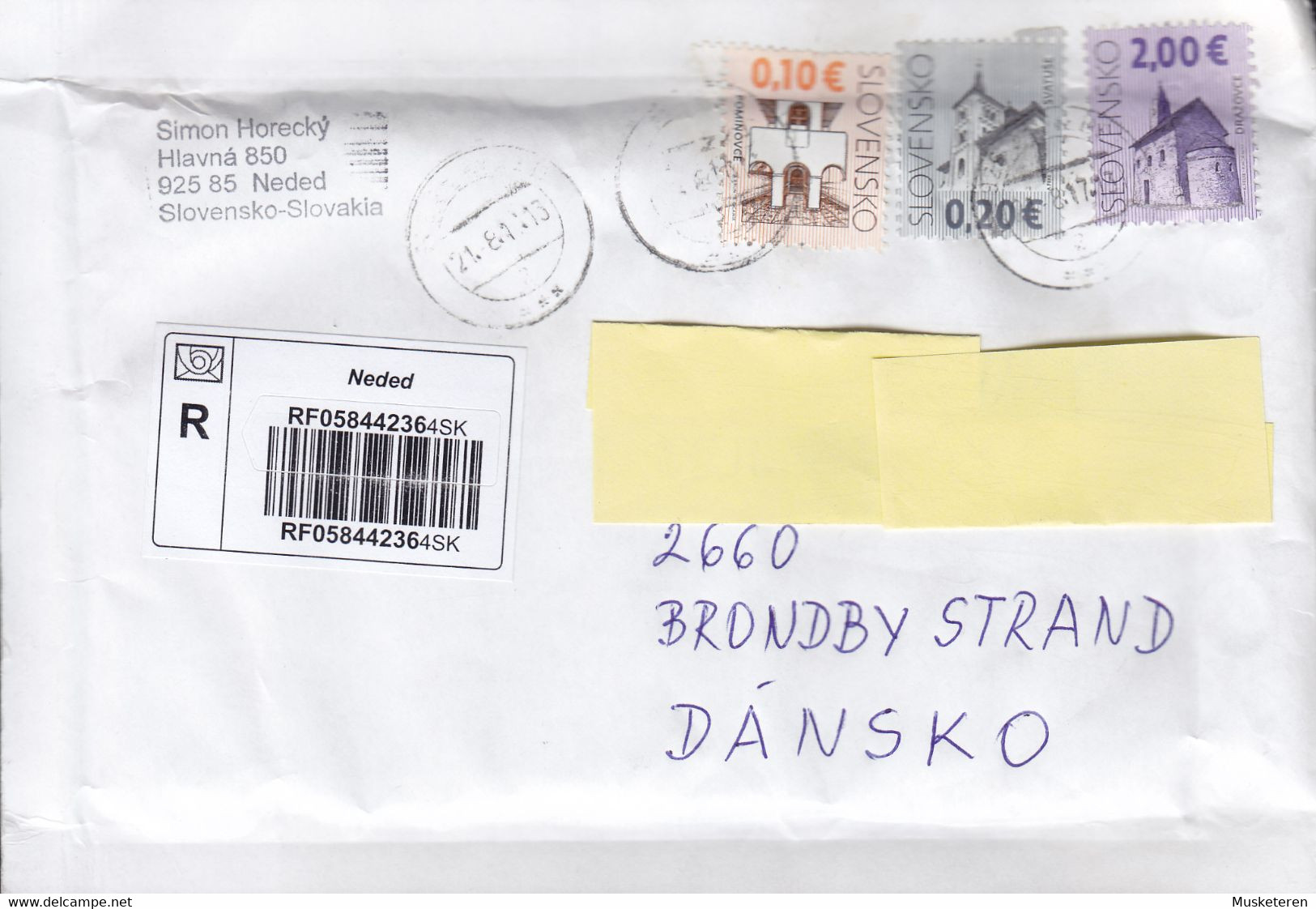 Slovakia Registered Einschreiben Label NEDED 2017 Cover Brief BRØNDBY STRAND Denmark (2 Scans) - Covers & Documents