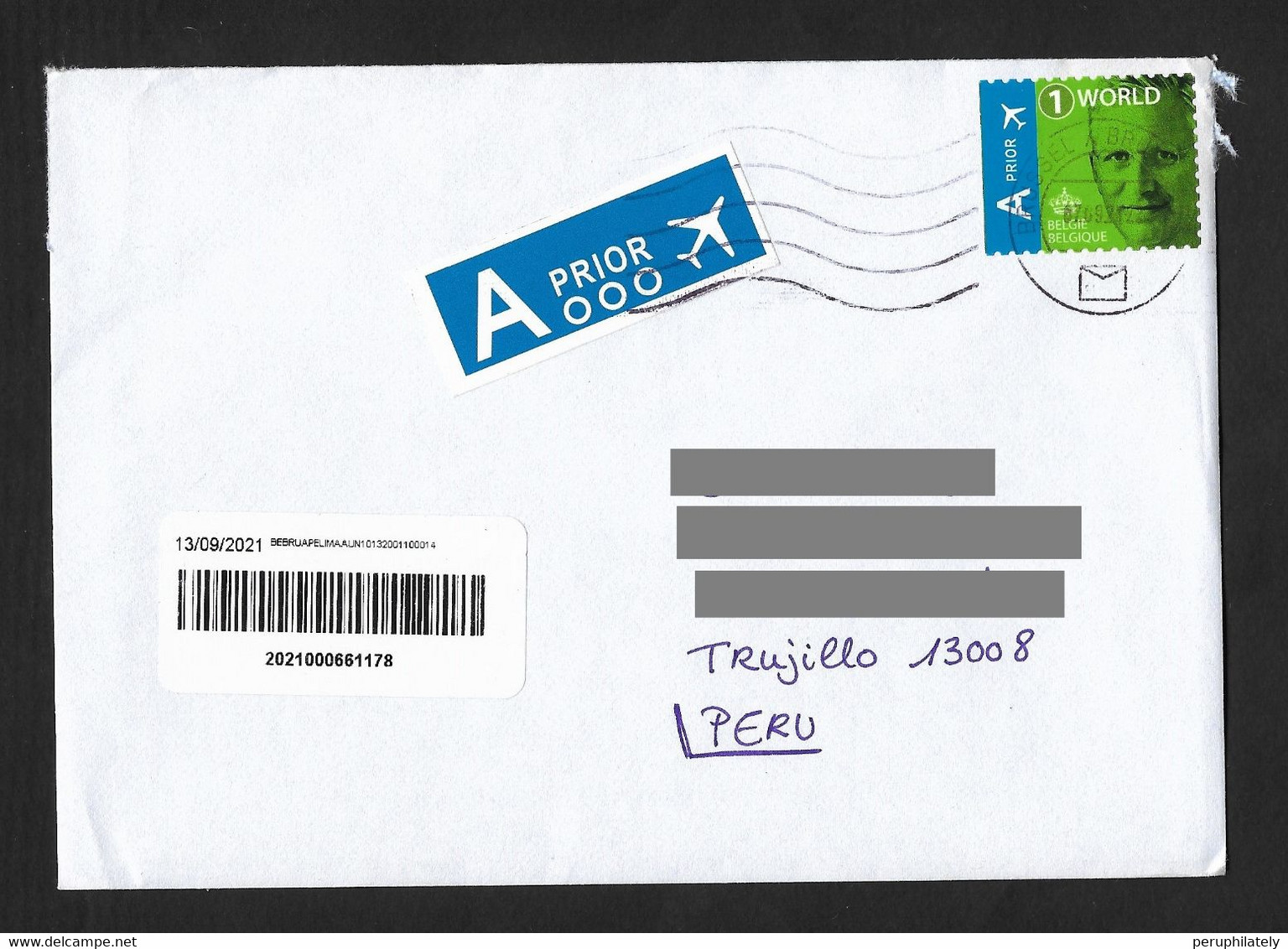 Belgium Cover With King Philippe Stamp Sent To Peru - Cartas & Documentos