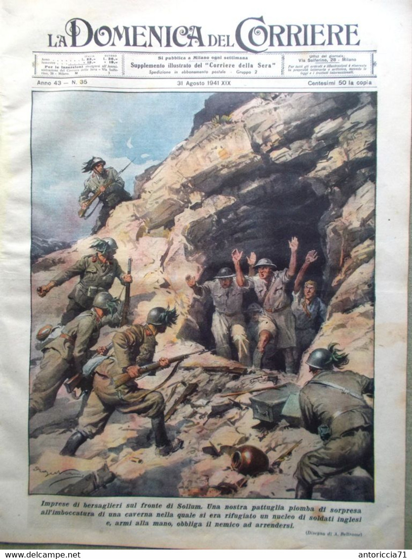 La Domenica Del Corriere 31 Agosto 1941 WW2 Fronte Sollum Prigionieri Di Guerra - Guerra 1939-45