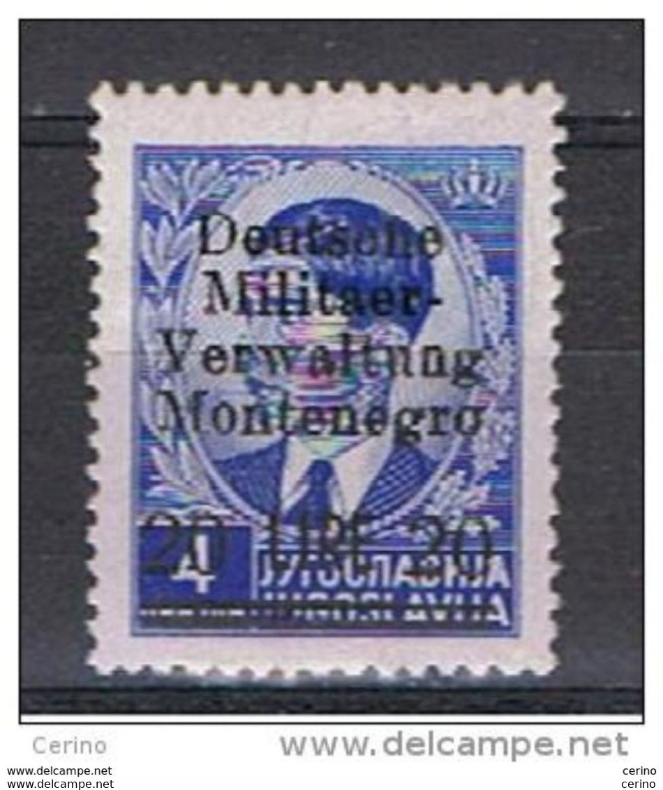 MONTENEGRO - OCCUPAZ. TEDESCA:  1943  SOPRASTAMPATO  -  £. 20/4 D. OLTREMARE  N. -  SASS. 9 - Deutsche Bes.: Montenegro