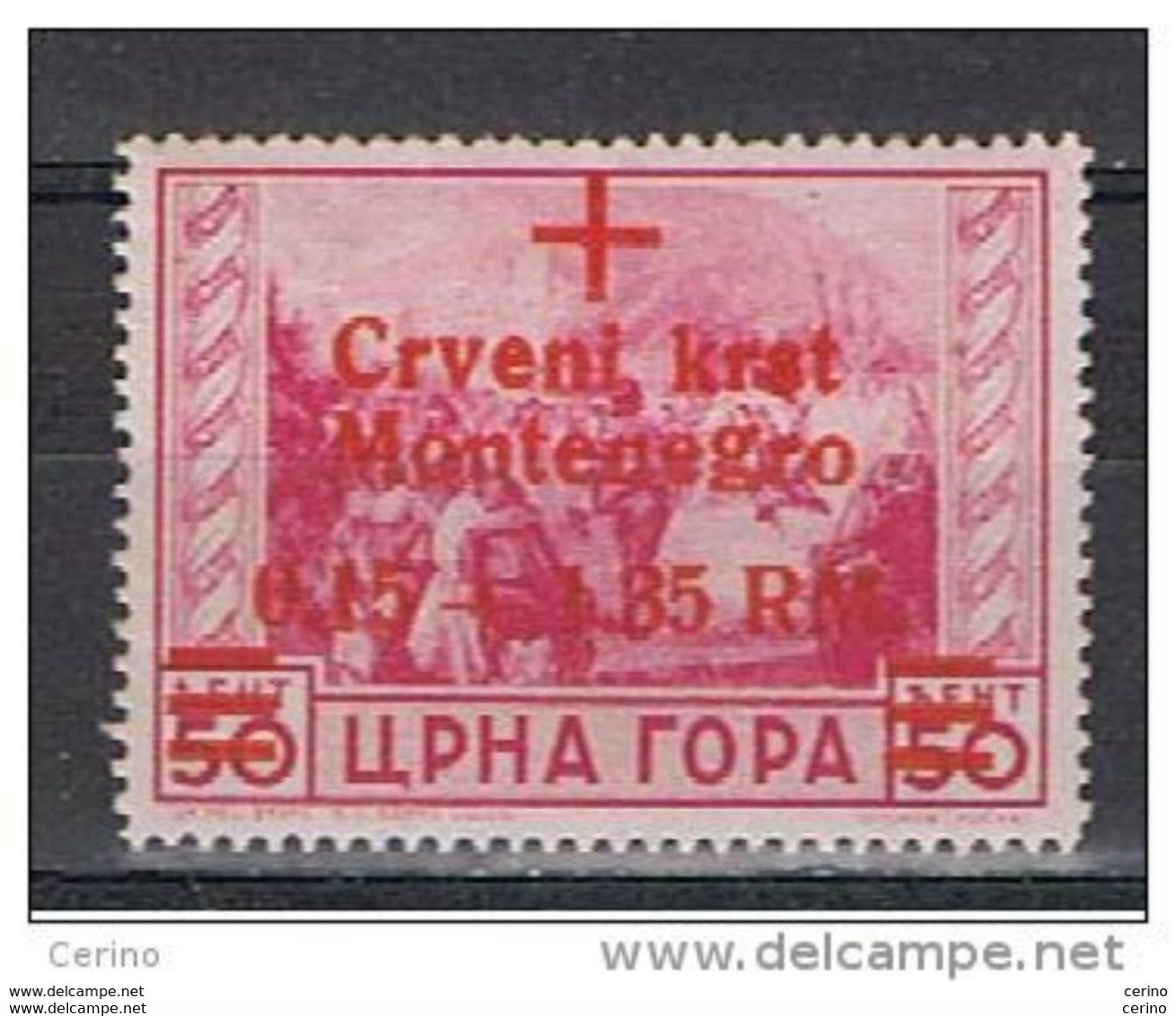 MONTENEGRO - OCCUPAZ. TEDESCA:  1944  SOPRASTAMPATO  -  0,15 + 1,35 Rm/50 C. ROSA  N. -  SASS. 22 - Duitse Bez.: Montenegro