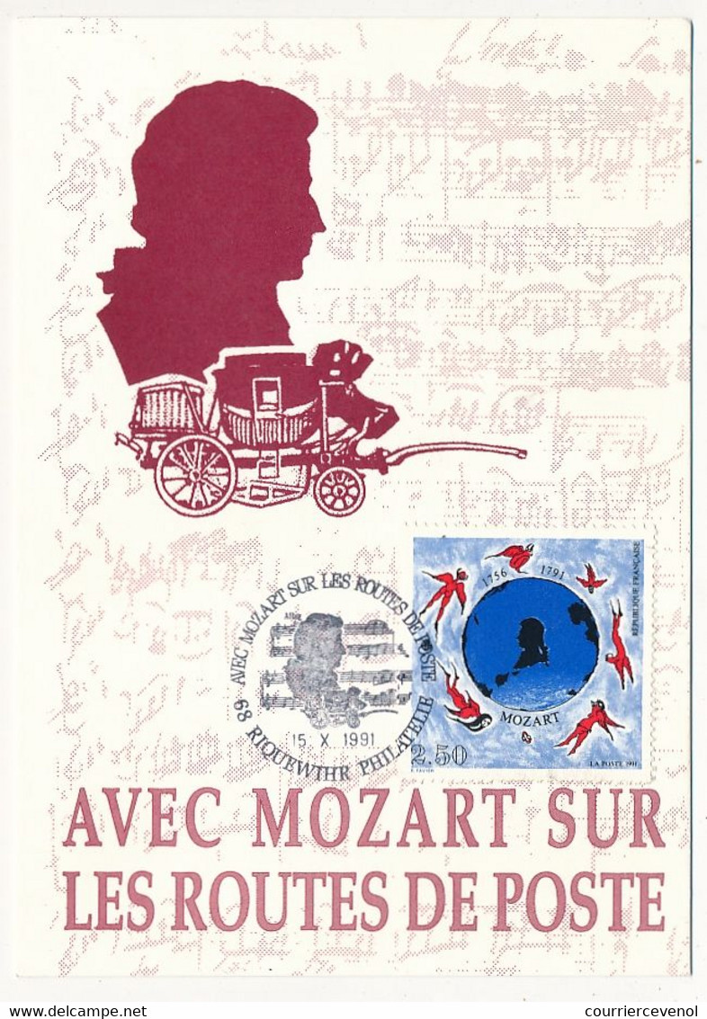 FRANCE - Carte Commémo. Aff 2,50 Mozart - Avec Mozart Sur Les Routes De Poste - Riquewihr Philatélie - 15/10/1991 - Música