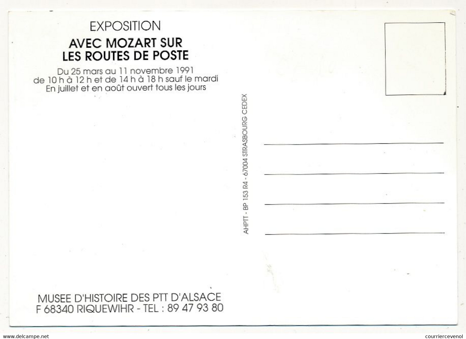 FRANCE - Carte Commémo. Aff 2,50 Mozart - Avec Mozart Sur Les Routes De Poste - Riquewihr Philatélie - 15/10/1991 - Musik