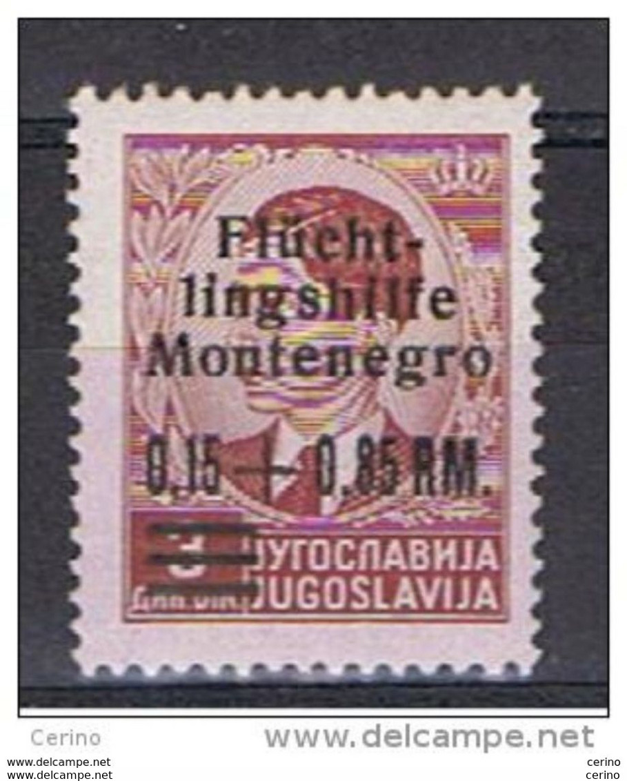 MONTENEGRO - OCCUPAZ. TEDESCA:  1944  SOPRASTAMPATO  -  0,15 + 0,85 Rm/3 D. BRUNO  ROSSO  N. -  SASS. 15 - German Occ.: Montenegro