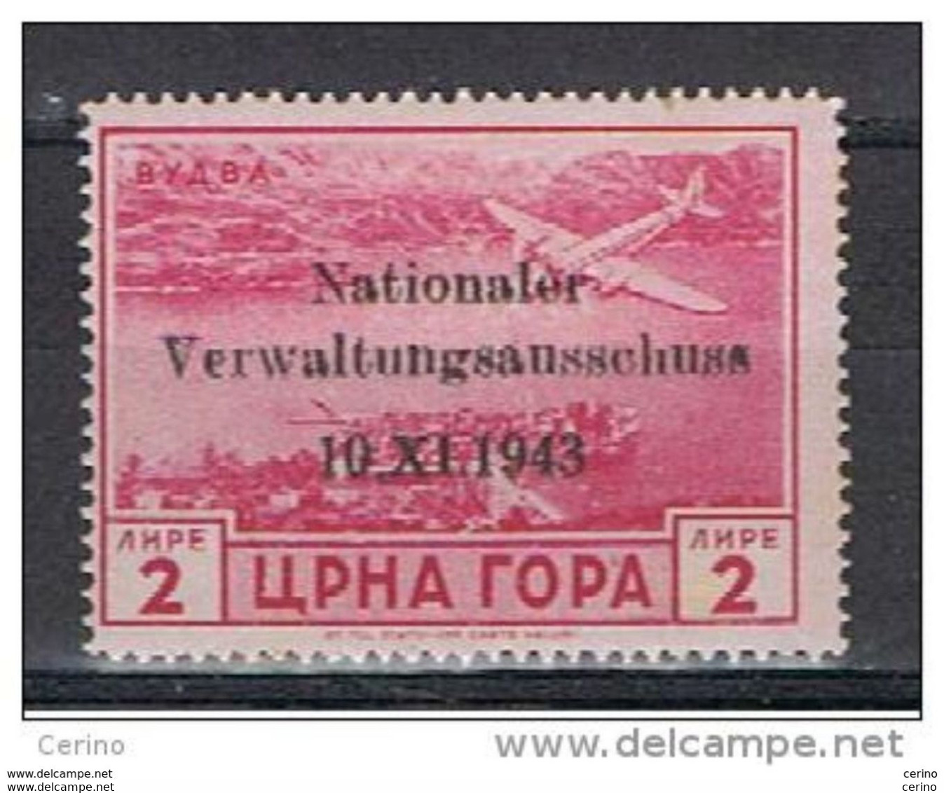 MONTENEGRO - OCCUPAZ. TEDESCA:  1943  P.A. SOPRASTAMPATO  -  £. 2  ROSA  N. -  SASS. A 3 - Ocu. Alemana: Montenegro