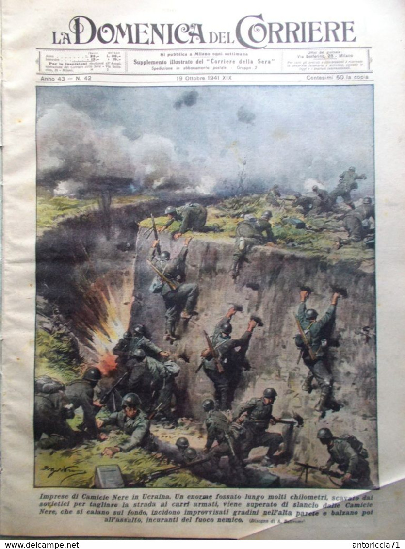 La Domenica Del Corriere 19 Ottobre 1941 WW2 Africa Egeo Volta Russia Gondarini - Guerra 1939-45