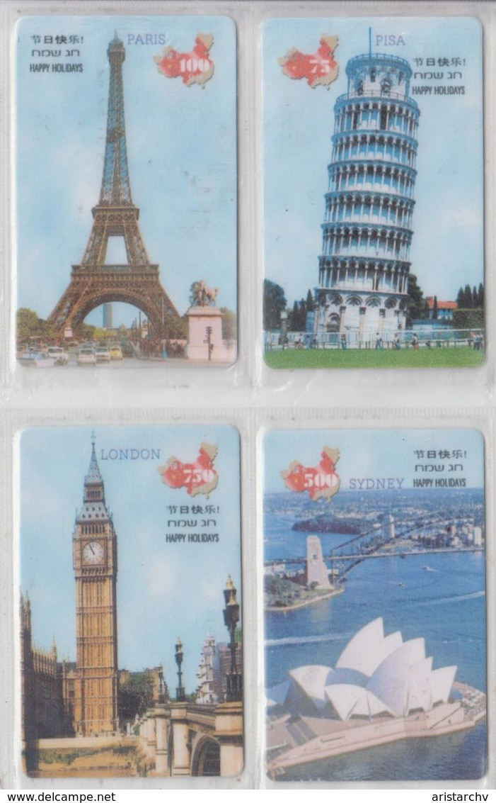 ISRAEL SYDNEY OPERA HOUSE LONDON BIG BEN PARIS EIFFEL TOWER PISA SET OF 4 CARDS - Paesaggi