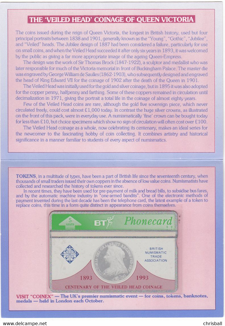 UK - Centenary Of Veiled Head Coinage Mint Phonecard In Folder - BT Emissions Commémoratives