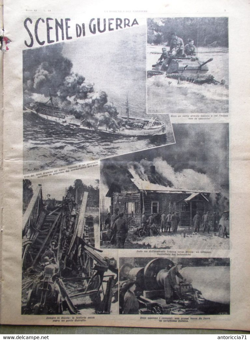La Domenica Del Corriere 7 Dicembre 1941 WW2 Inverno In Russia Marconi Crociera - Guerra 1939-45