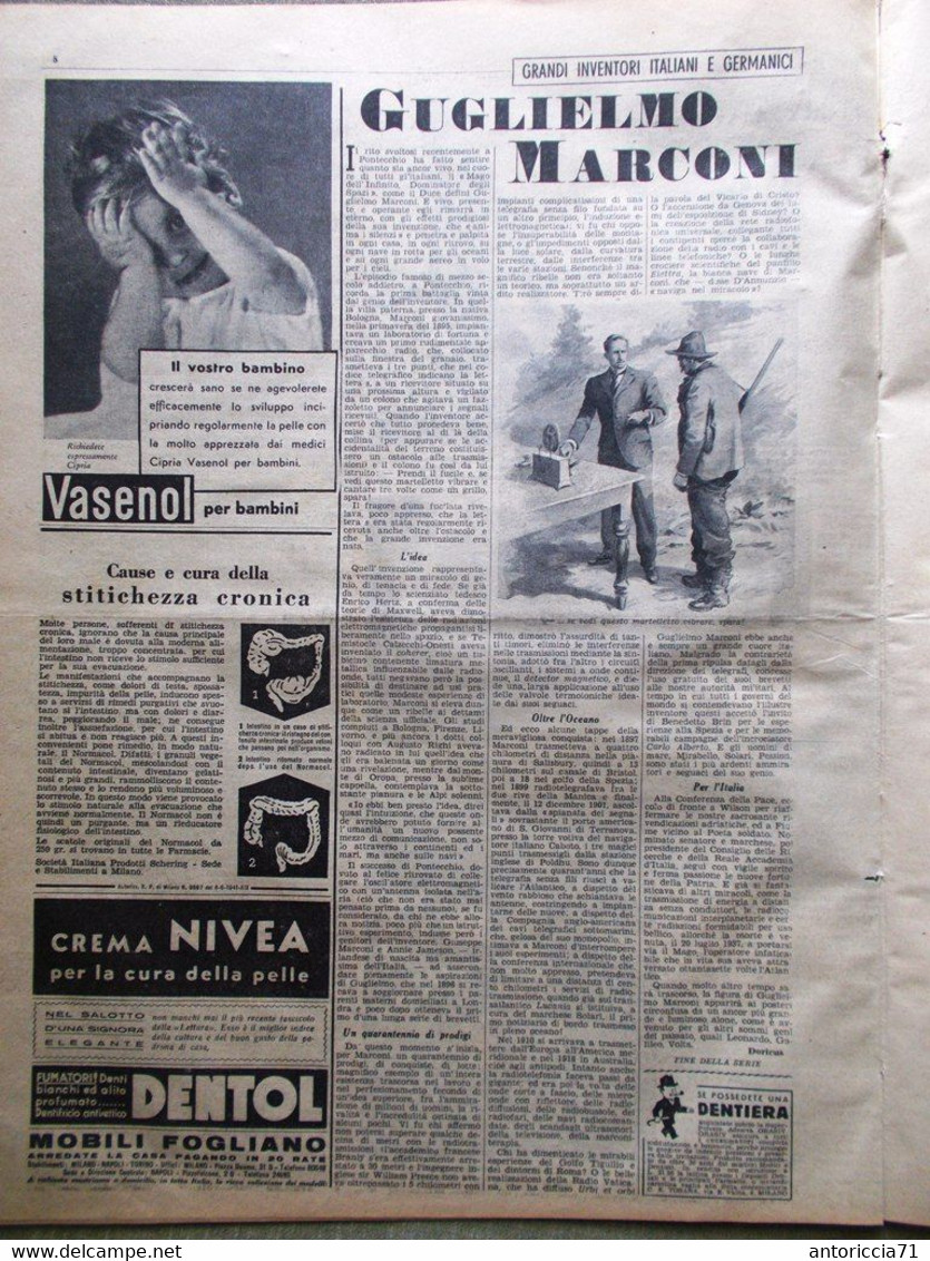 La Domenica Del Corriere 7 Dicembre 1941 WW2 Inverno In Russia Marconi Crociera - Guerra 1939-45