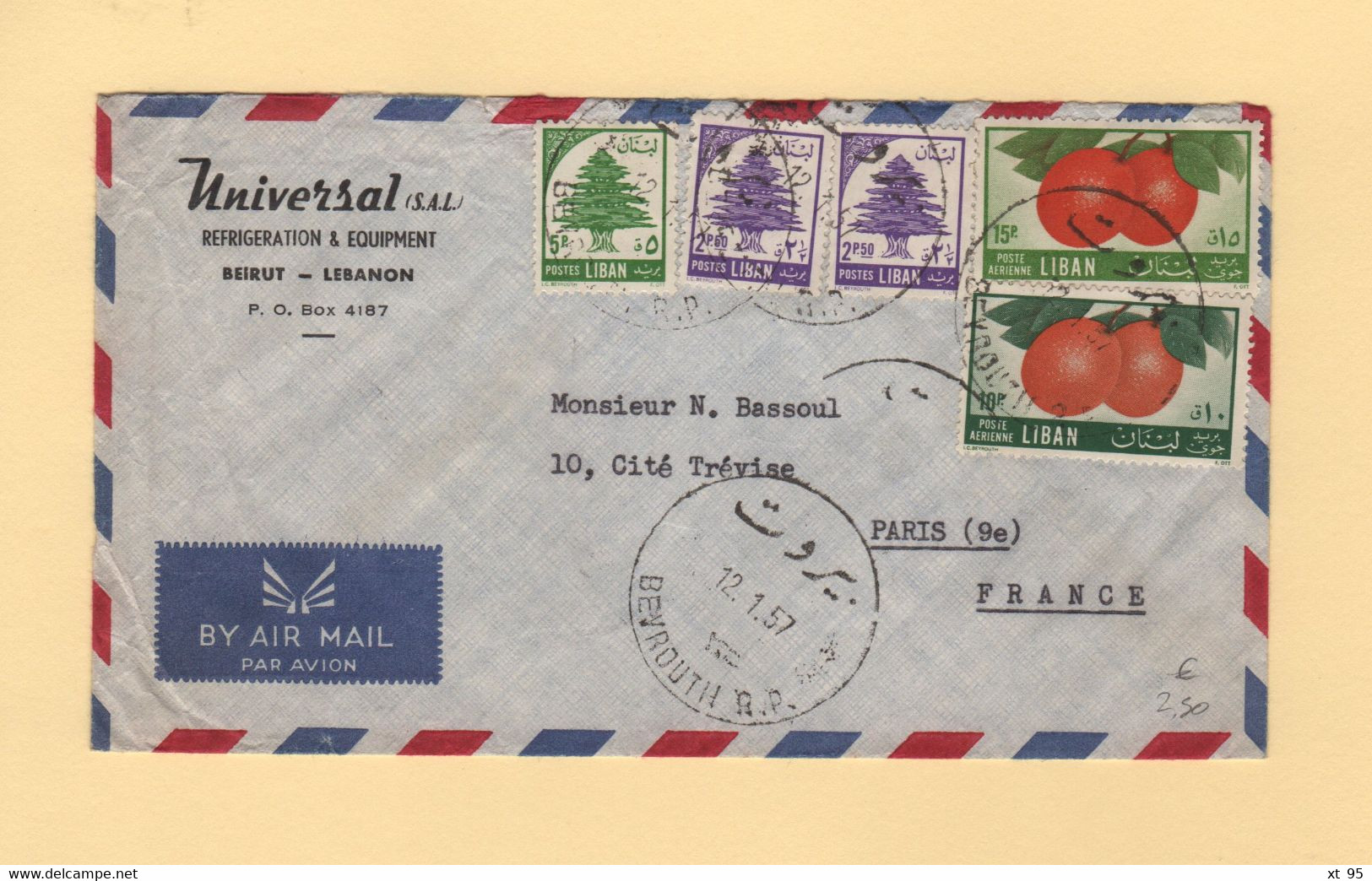 Liban - Beyrouth - 1957 - Par Avion Destination France - Libanon