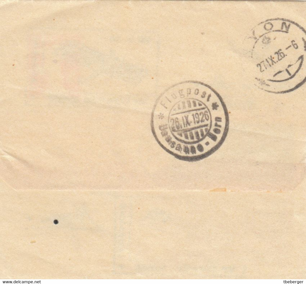 Schweiz 1926 Schleife Streifband 5 Rp. Rotorange Baer SB43 POSTE AERIENNE LAUSANNE - BERNE (r260) - Enteros Postales