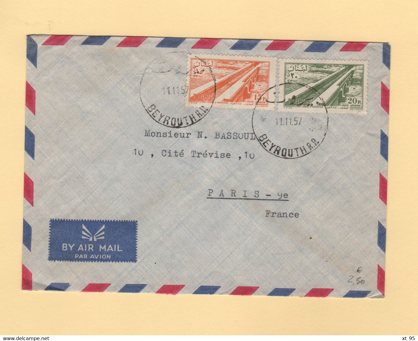 Liban - Beyrouth - 1950 - Par Avion Destination France - Libano