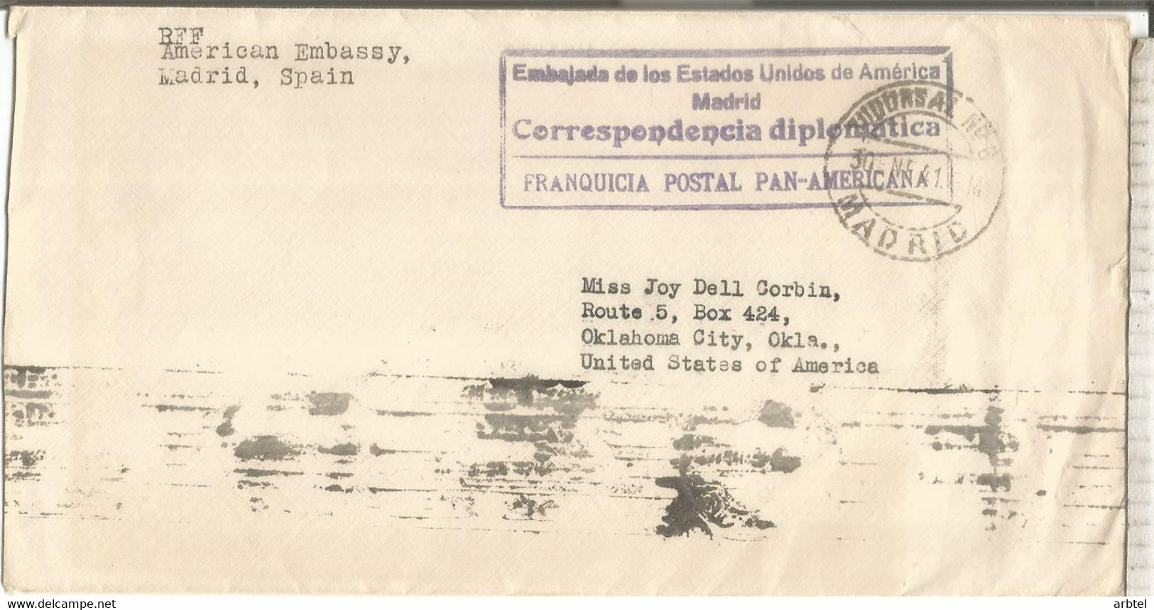 MADRID 1941 FRANQUICIA POSTAL PANAMERICANA EMBAJADA ESTADOS UNIDOS - Vrijstelling Van Portkosten